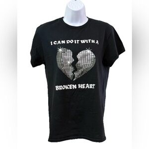 Black Short Sleeve Tee with Reflective Heart Design